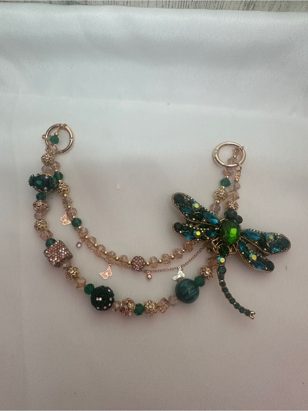 Green Dragonfly Multi-Strand Statement bag charm - Picture 2 of 2